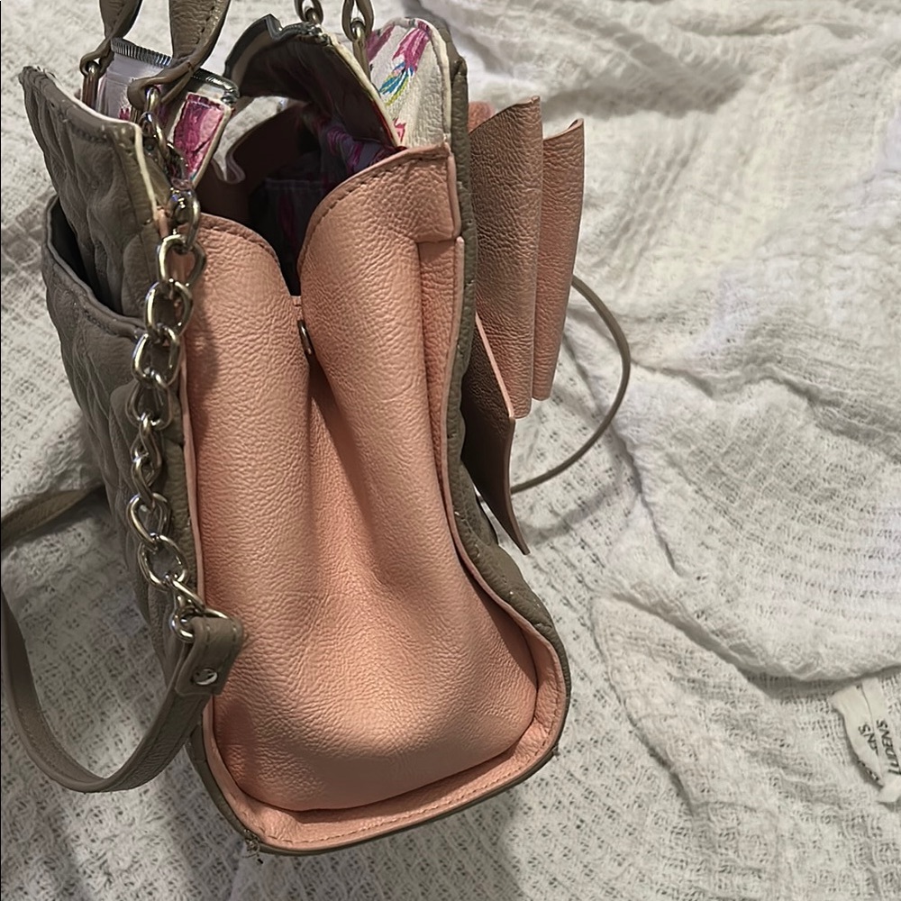 Betsey Johnson Pink and Gray Quilted Heart Satchel - Picture 5 of 5